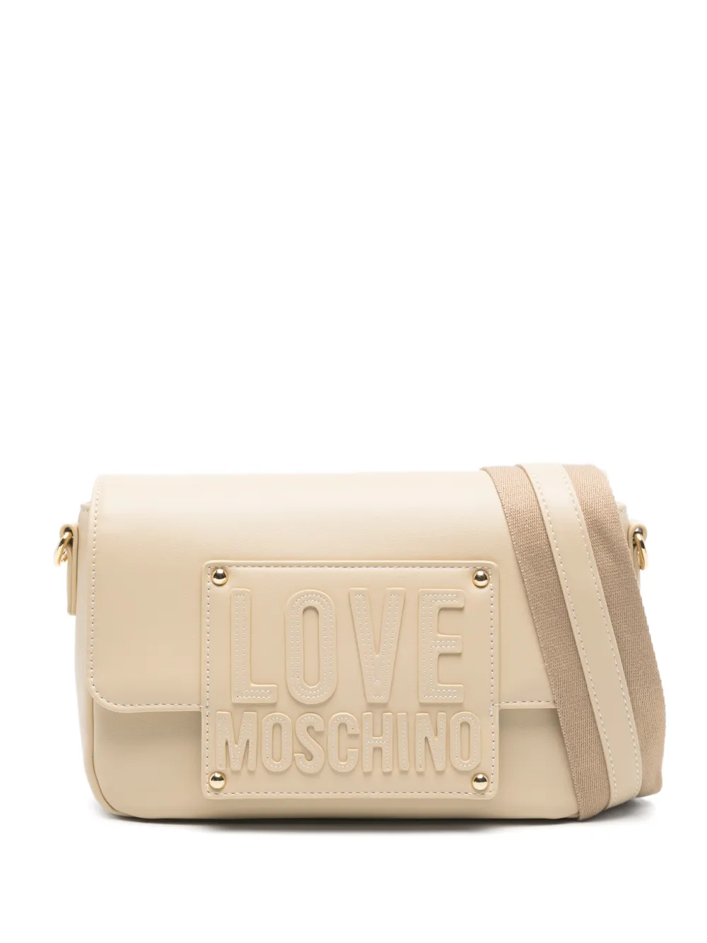 Love Moschino embossed-logo flap-top cross-body bag - Toni neutri