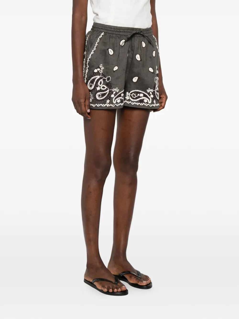  P.a.r.o.s.h. Elastic-waist Embroidered Shorts - Grey 