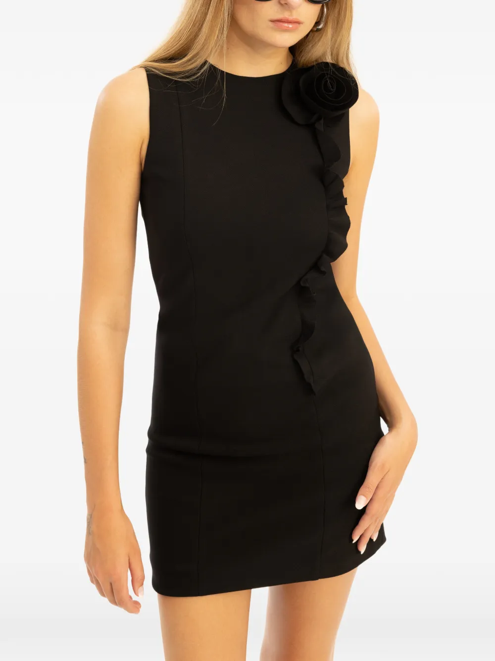 ROTATE BIRGER CHRISTENSEN Flower mini-jurk met ruches Zwart