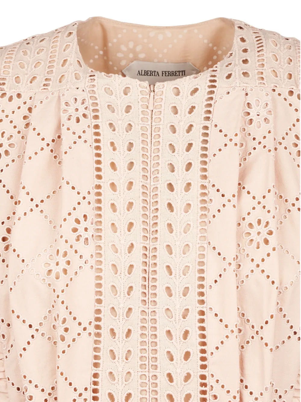 Alberta Ferretti Broderie jurk met ruches Beige