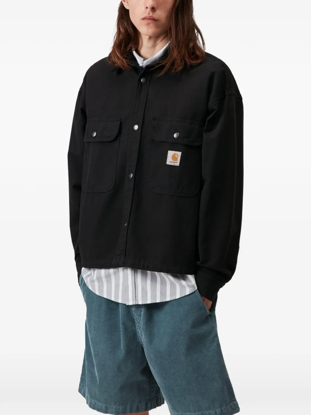 Carhartt WIP Prescott shirtjack met ribfluwelen kraag Zwart