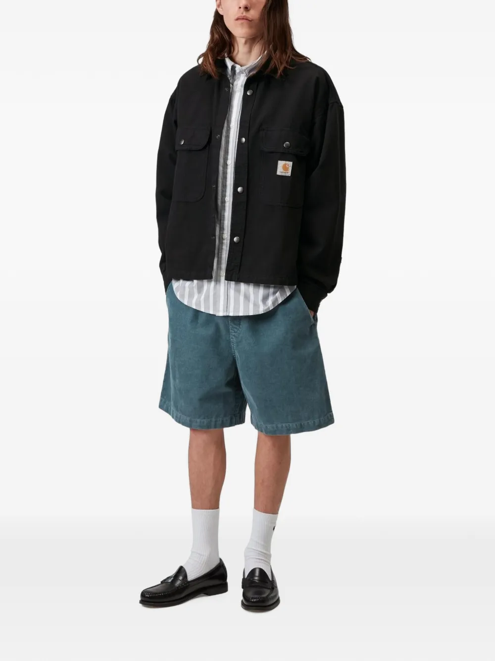 Carhartt WIP Prescott shirtjack met ribfluwelen kraag Zwart