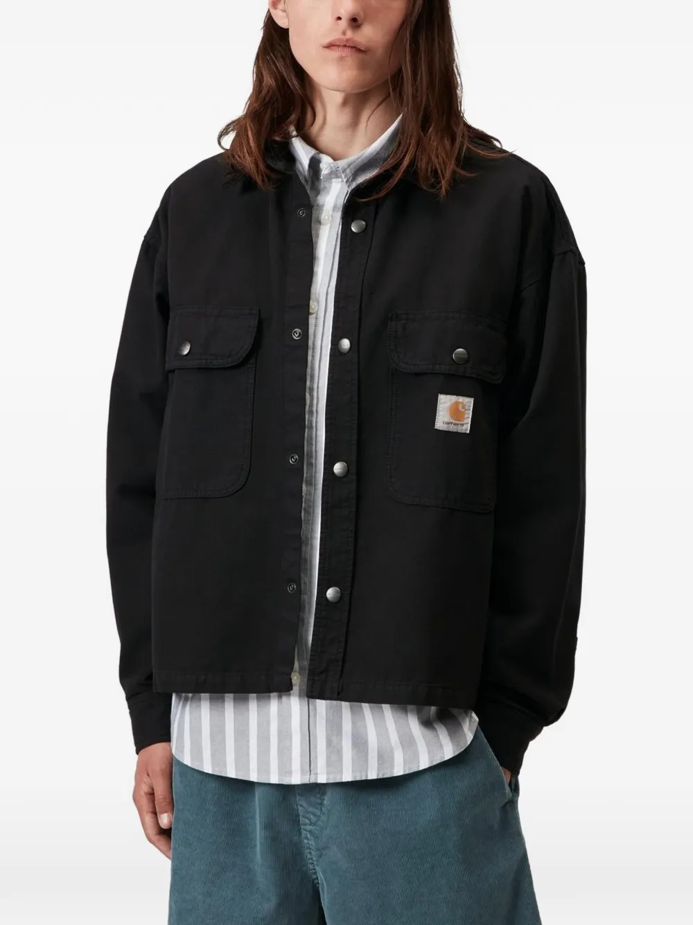 Carhartt WIP Prescott shirtjack met ribfluwelen kraag Zwart