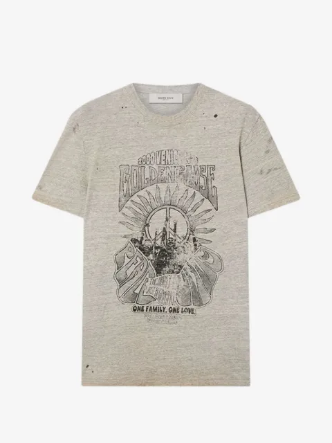 Golden Goose T-shirt in gray melange jersey with vintage print