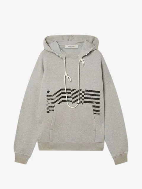 Golden Goose hooded sweatshirt in gray cotton with flag print