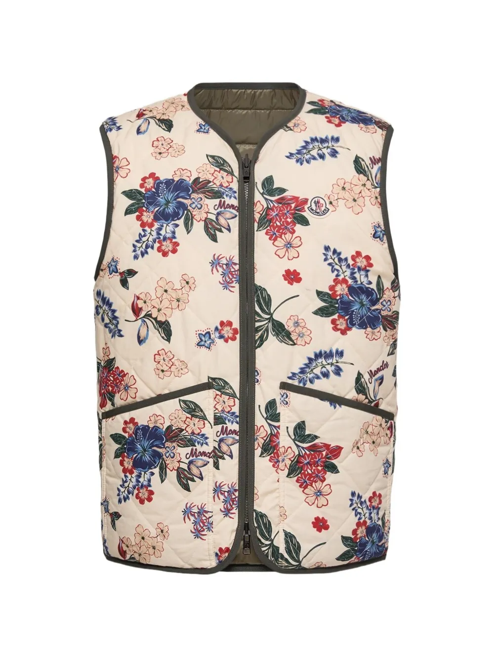 Moncler Floral-print Gilet In Neutral