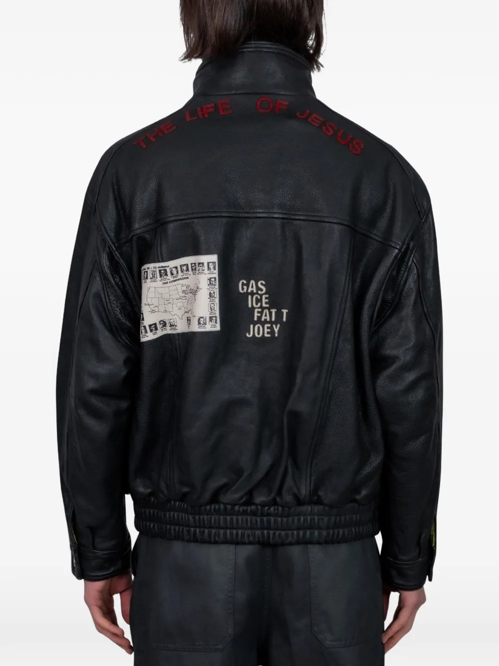  Paly Hollywood Leather Bomber Jacket - Black 