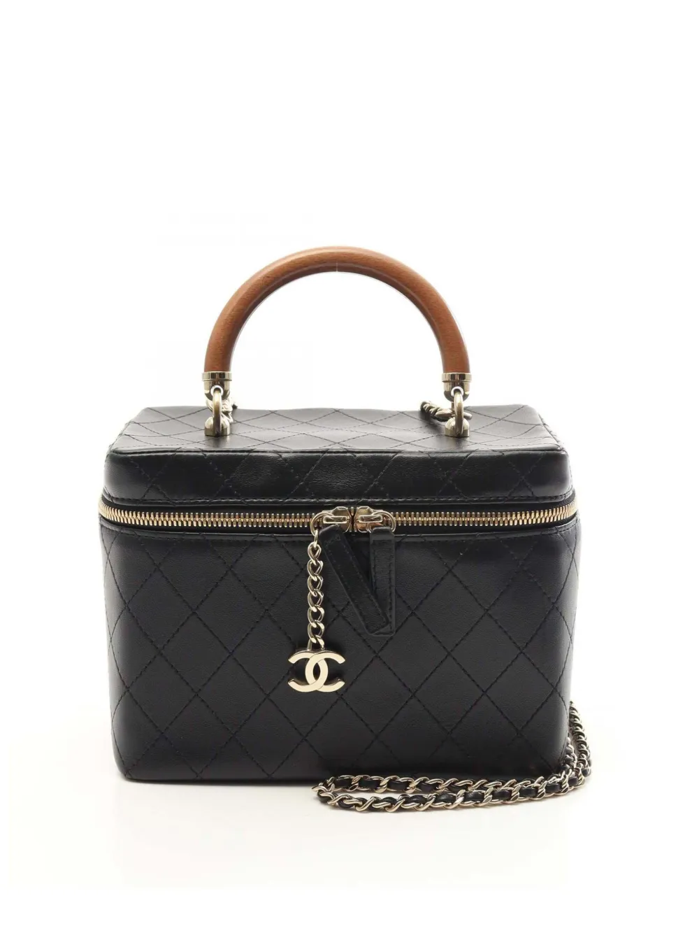 CHANEL Pre-Owned 2018-2019 Large Quilted Lambskin Knock On Wood Vanity Case satchel - Nero