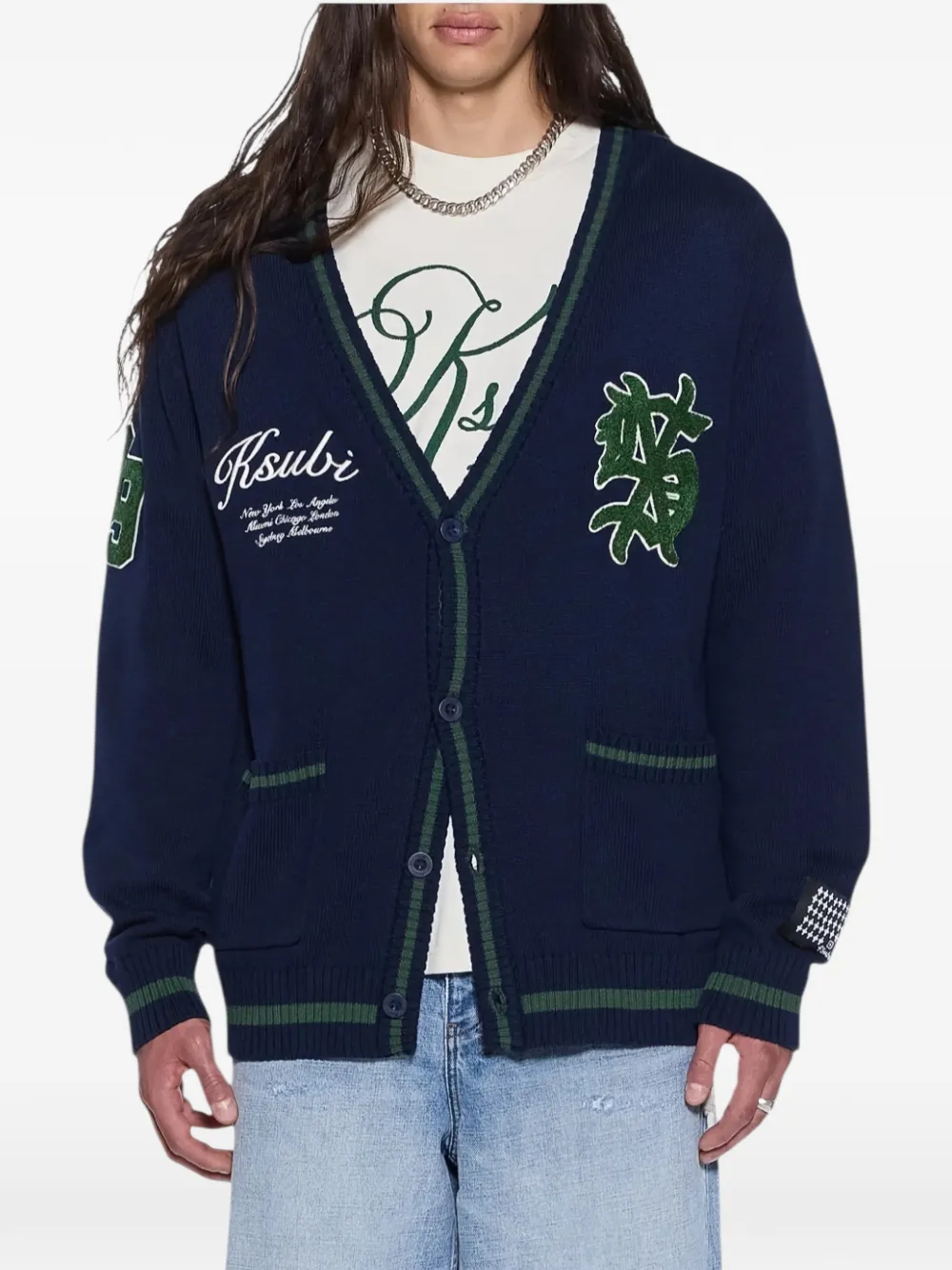  Ksubi Embroidered Patch Knit Cardigan - Blue 