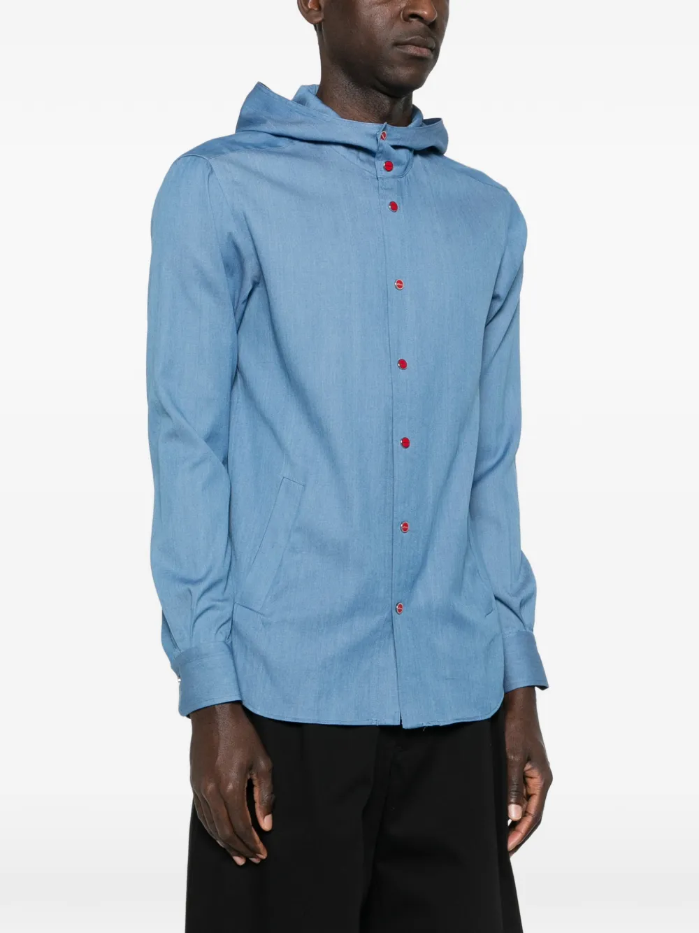  Kiton Mariano Hooded Shirt - Blue 