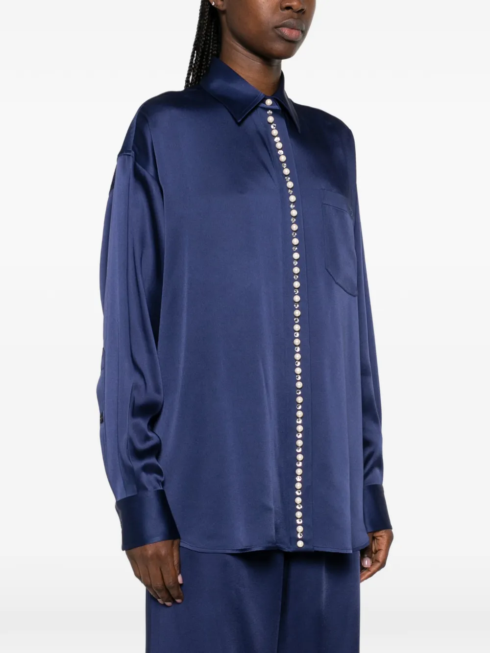  Stella Mccartney Pearl-embellished Pocket Shirt - Blue 