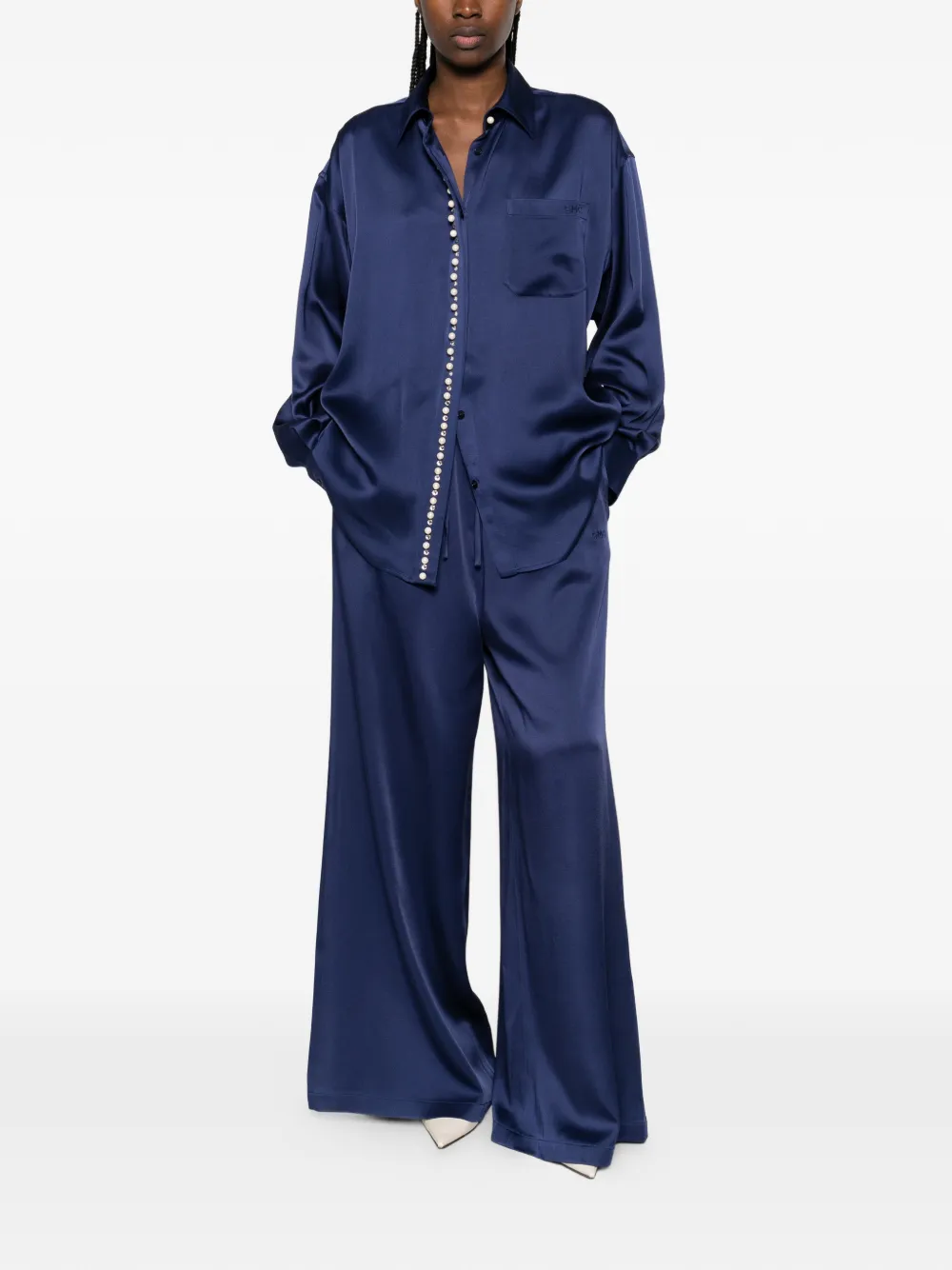  Stella Mccartney Pearl-embellished Pocket Shirt - Blue 