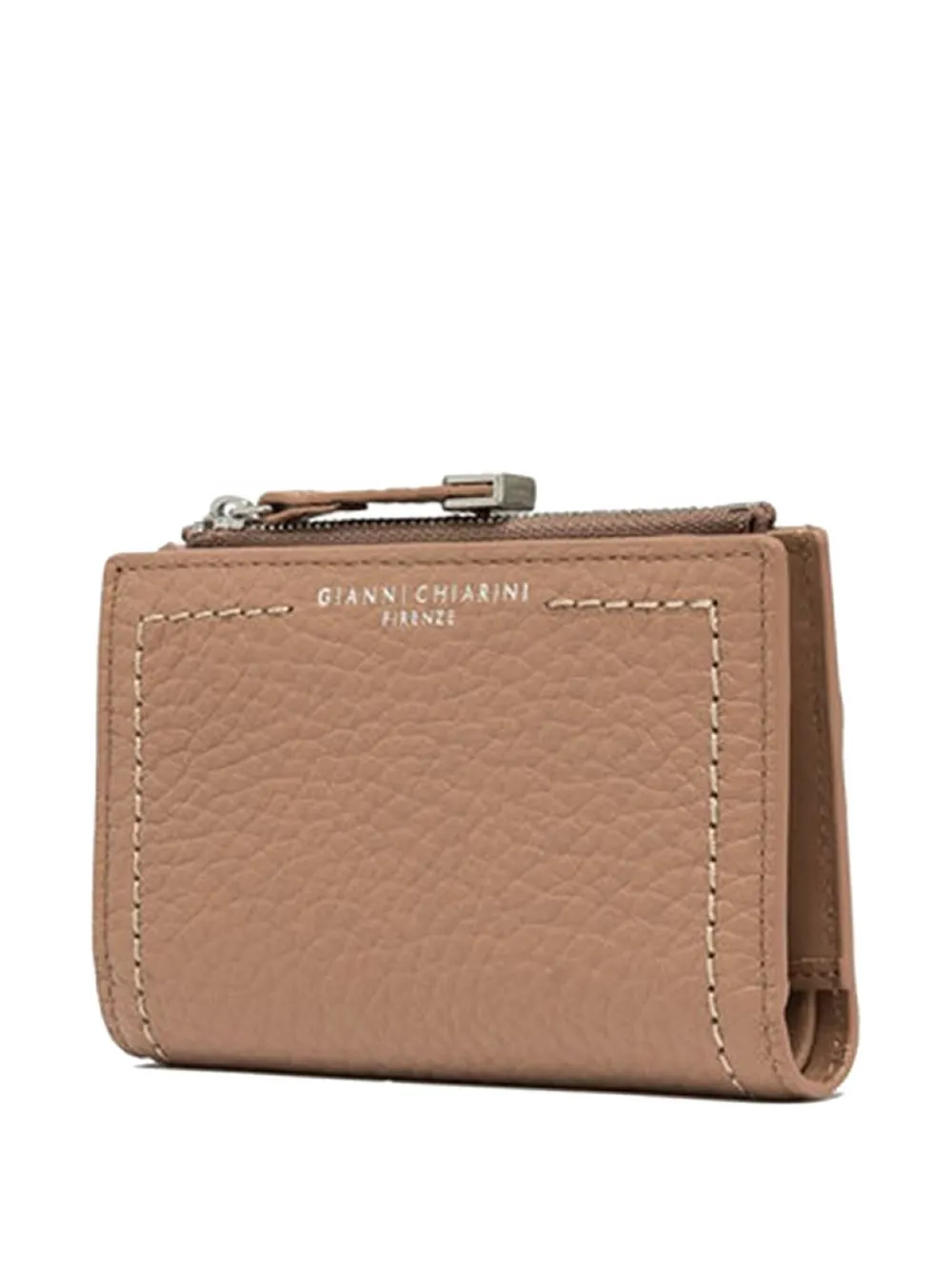 Gianni Chiarini Grained Zip Leather Wallet In Neutral