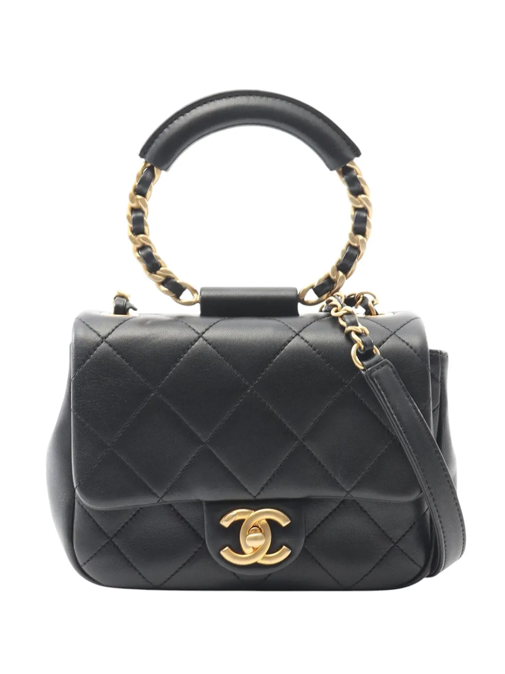 CHANEL Pre-Owned 2019 Mini Lambskin In The Loop Flap satchel - Nero