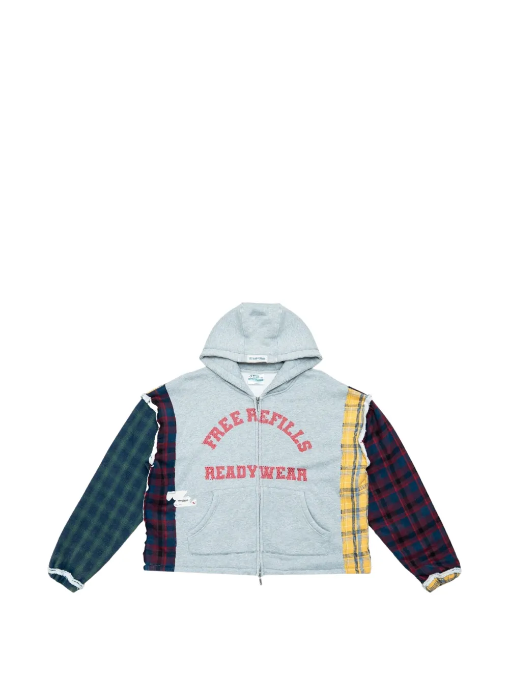 Free Refills flannel patched hoodie - Grigio