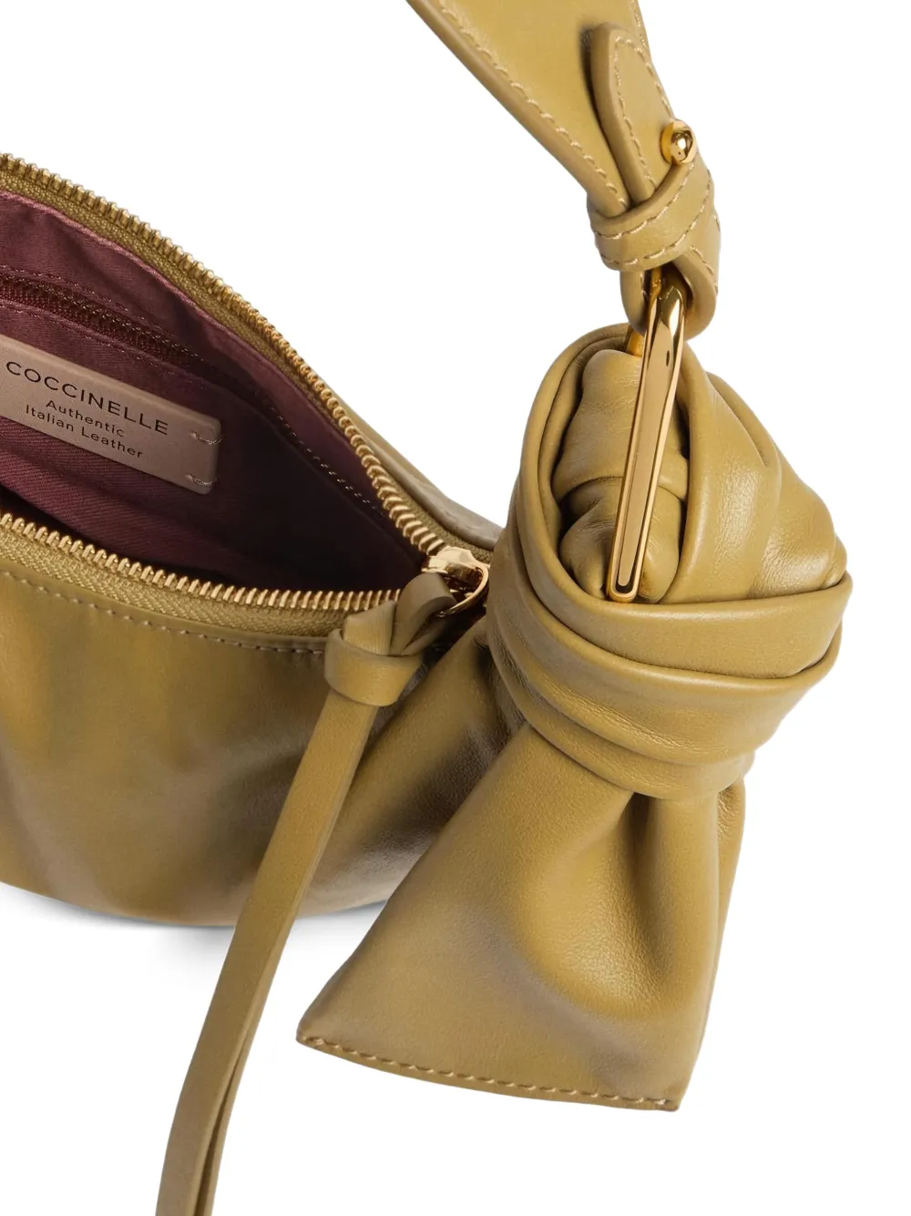 Coccinelle Furoshiki kleine leren schoudertas Beige
