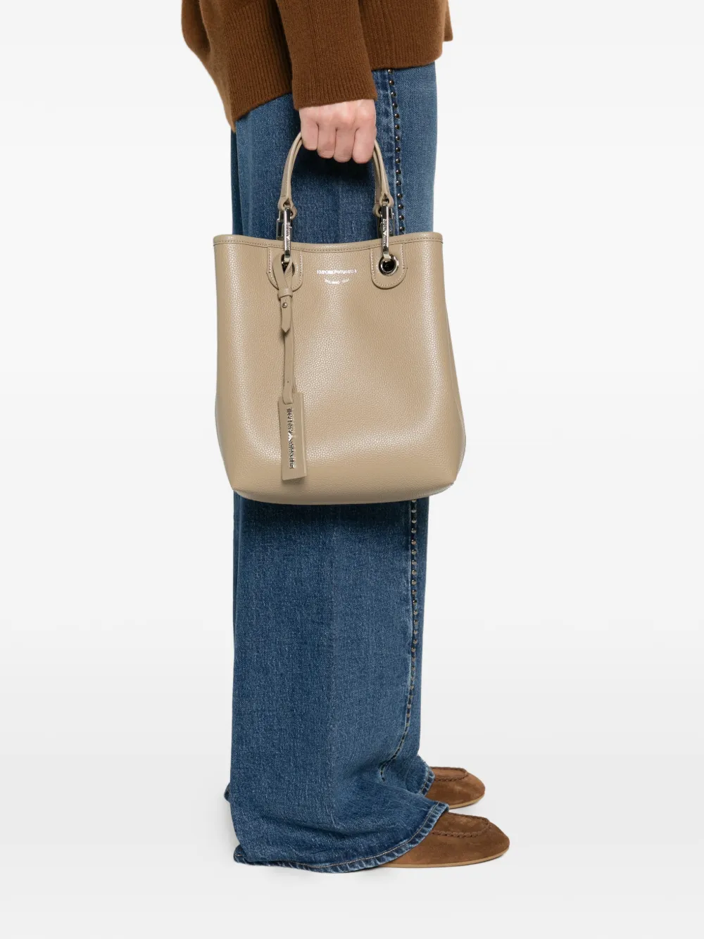 Emporio Armani Shopper van bewerkt leer Beige