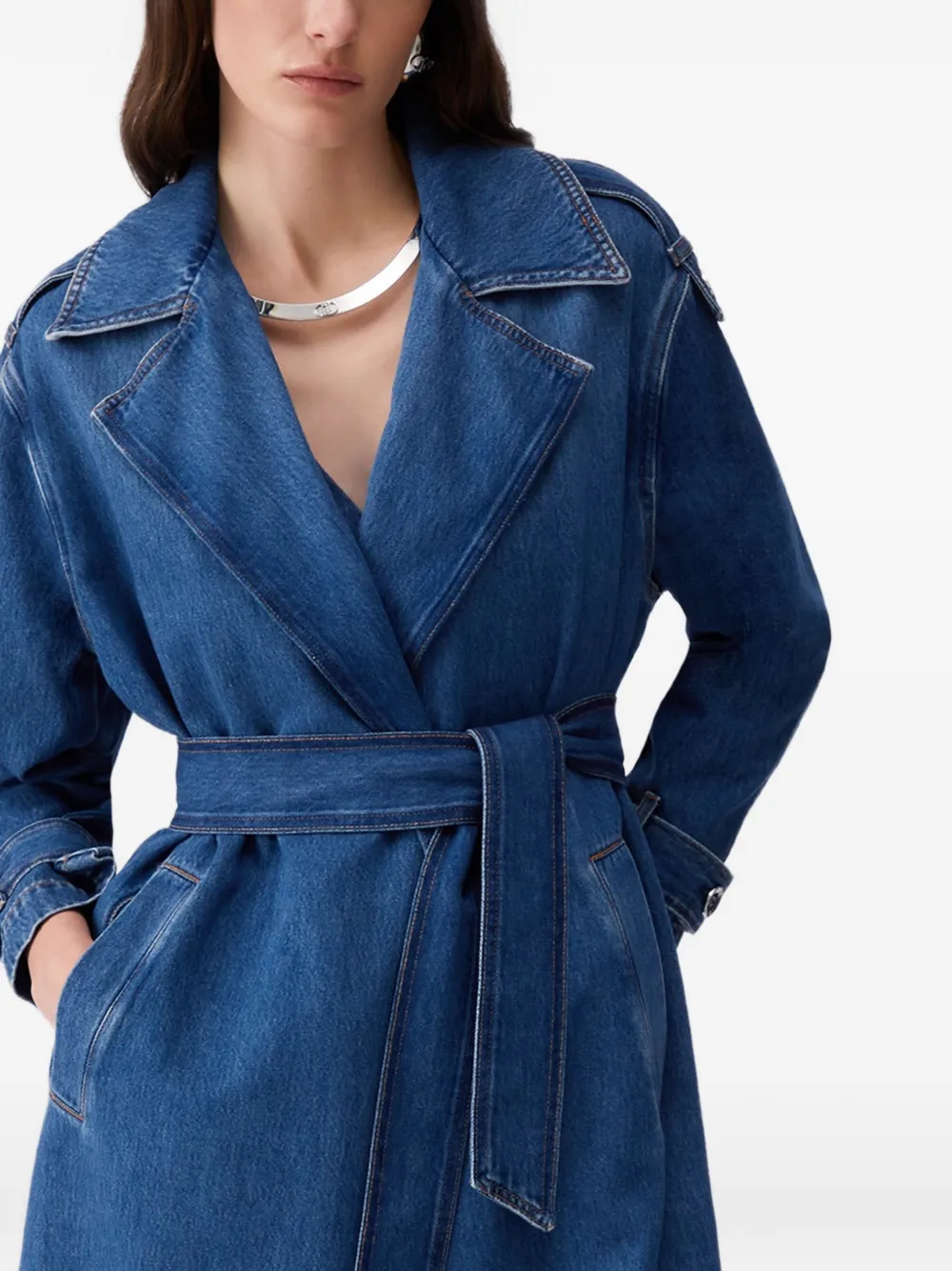 LIU JO denim belted trench coat - Blu