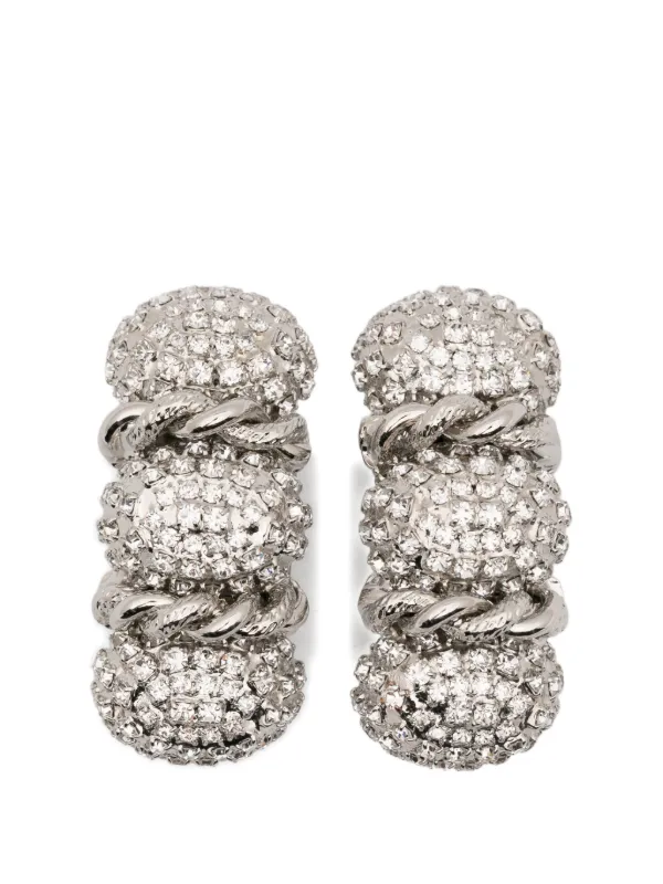 Alessandra Rich Twisted Embellished Bijoux Earrings in Silver