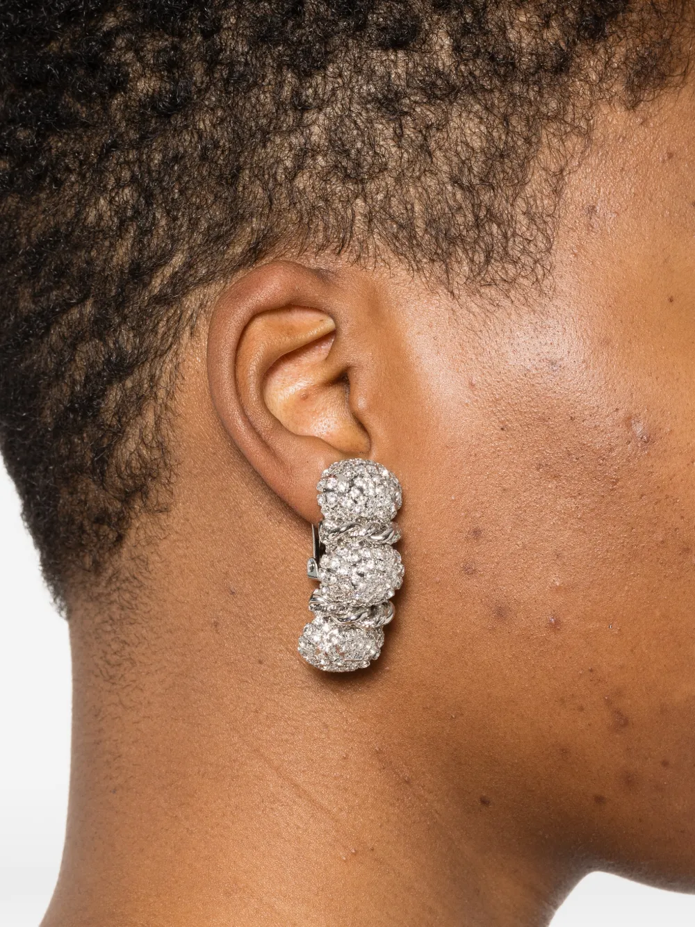 Alessandra Rich Twisted Embellished Bijoux Earrings in Silver, view 2