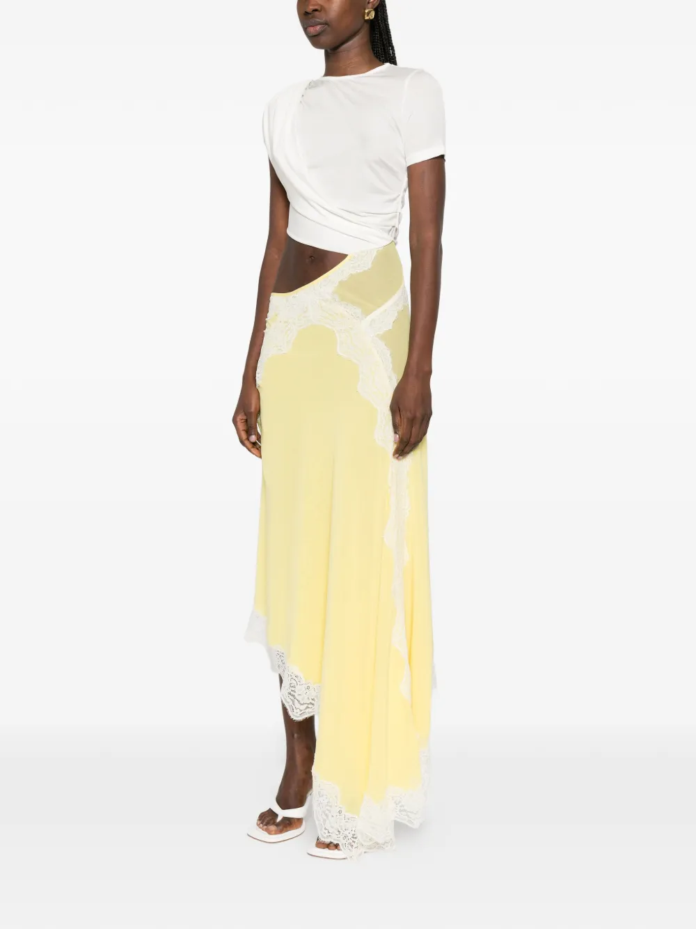 Christopher Esber Verve asymmetrische jurk met kanten afwerking Geel