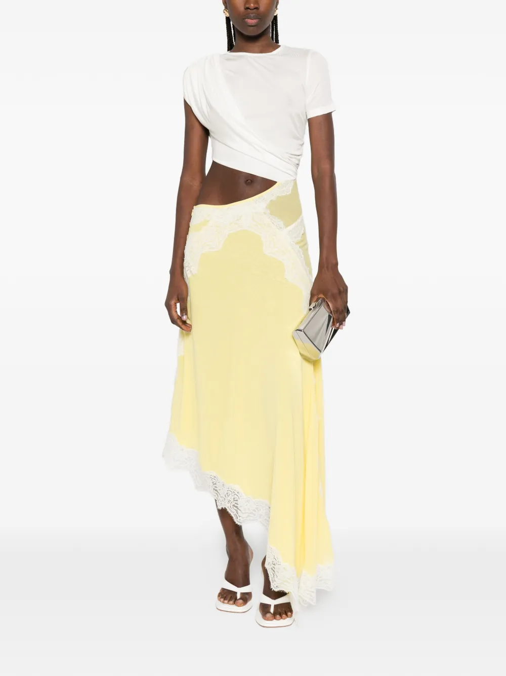 Christopher Esber Verve asymmetrische jurk met kanten afwerking Geel