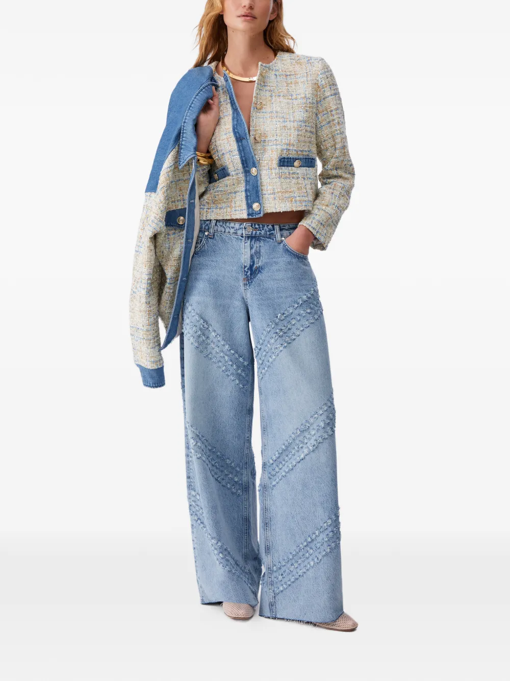  Liu Jo Bouclé Denim-trim Jacket - Neutrals 