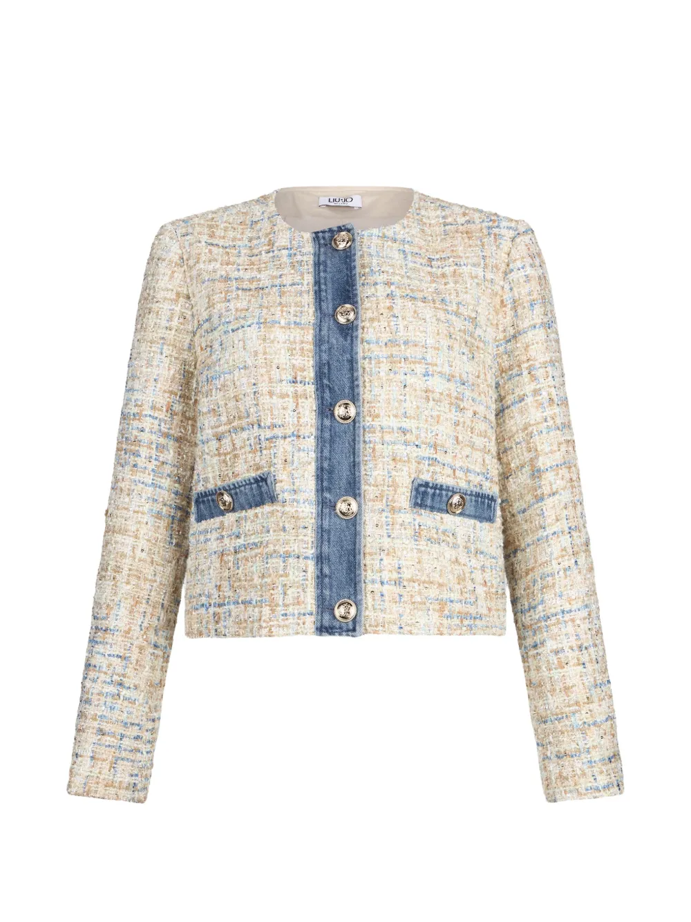LIU JO bouclé denim-trim jacket - Toni neutri