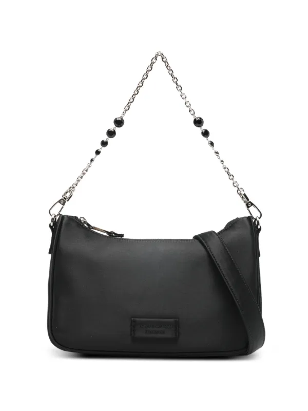 Emporio Armani Satin Shoulder Bag with Chain Strap in Black