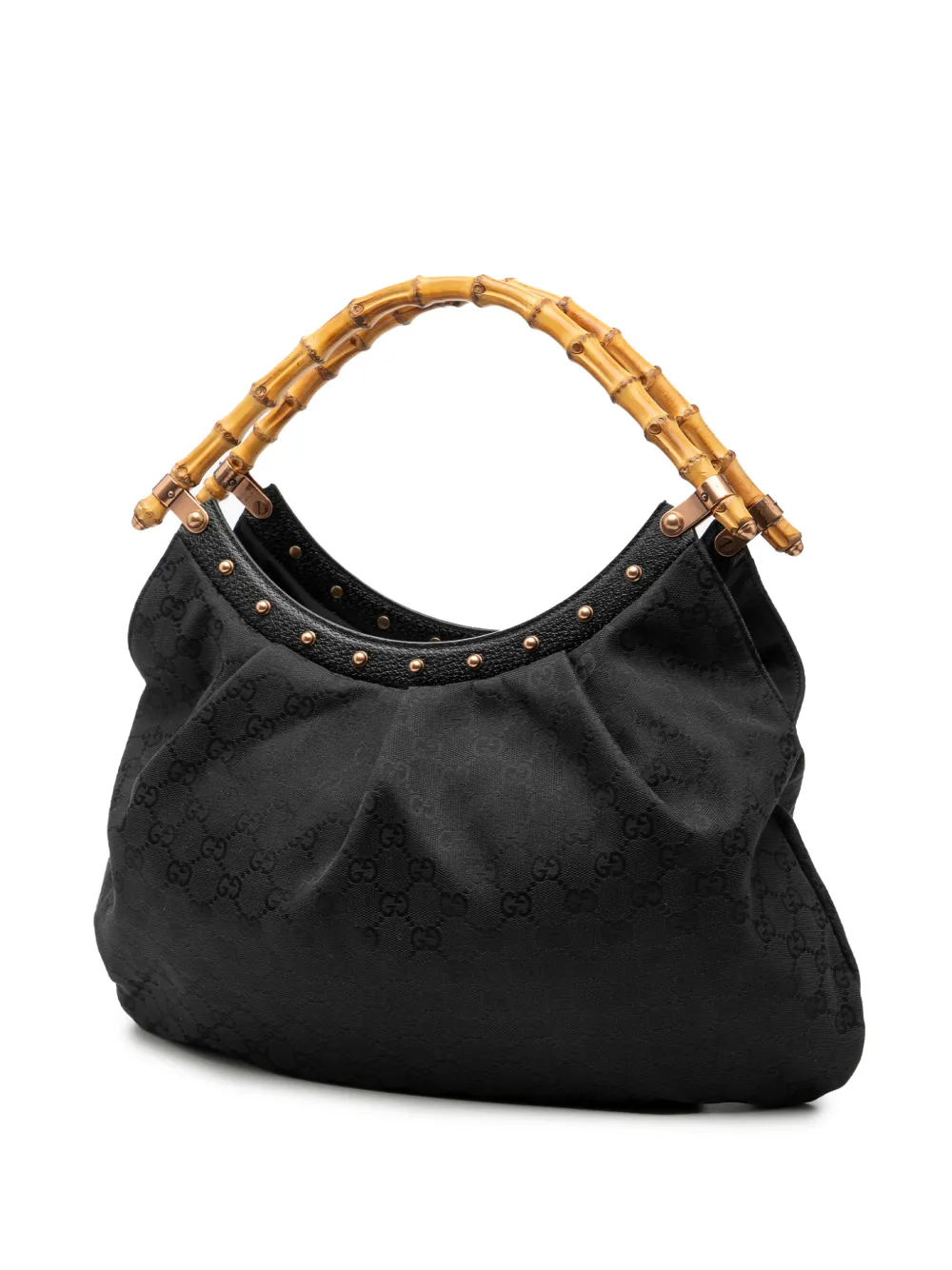 2000-2015 Gg Canvas Bamboo Studded Hobo Bag