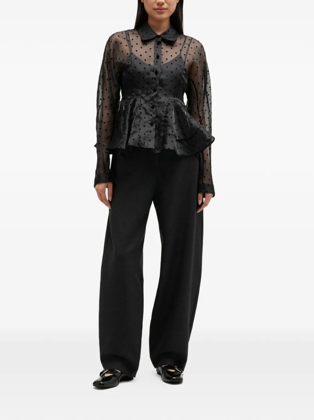  Ganni Polka-dot Peplum Jacket - Black 