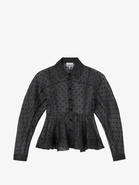 GANNI black organza peplum shirt