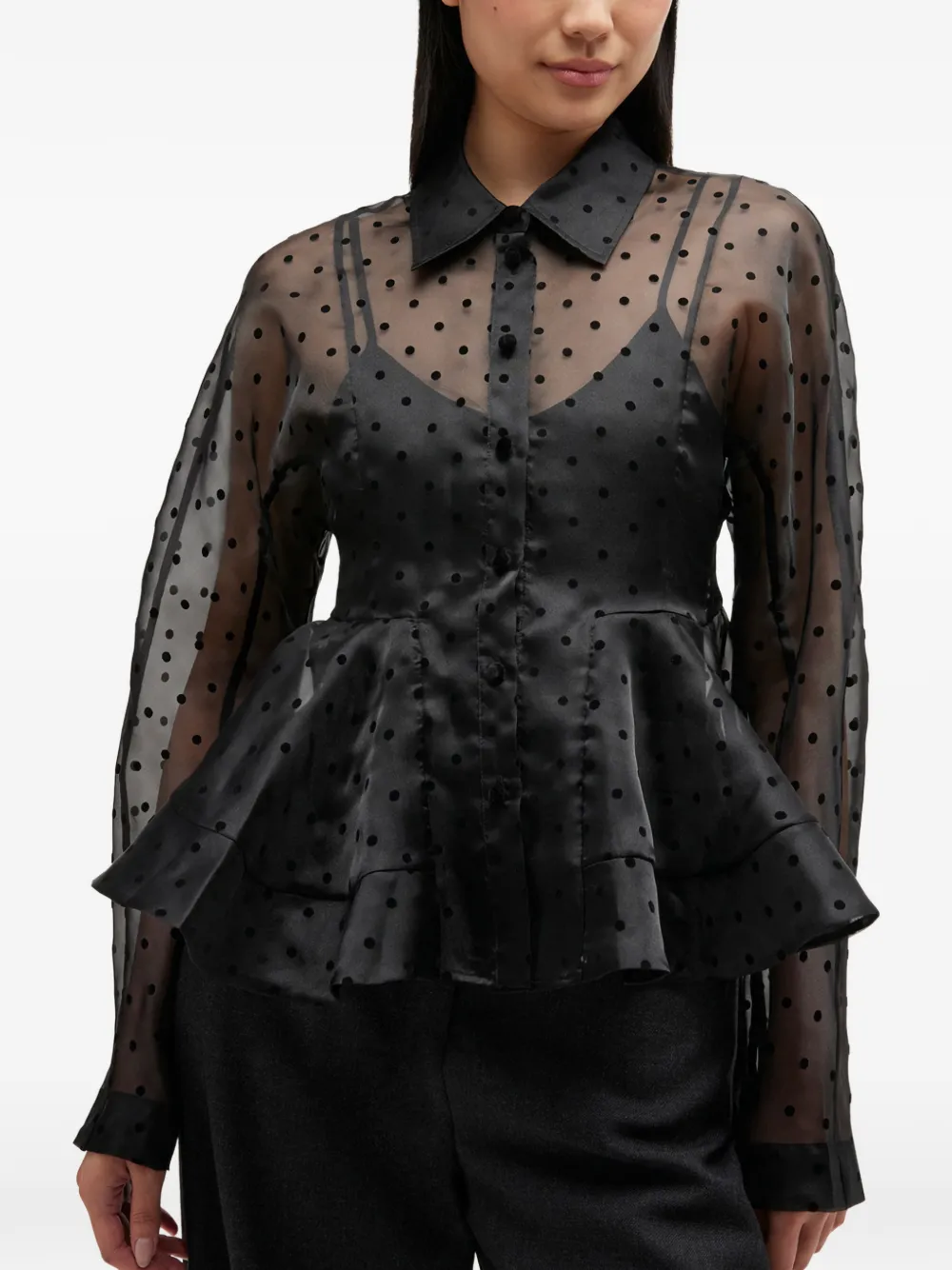  Ganni Polka-dot Peplum Jacket - Black 