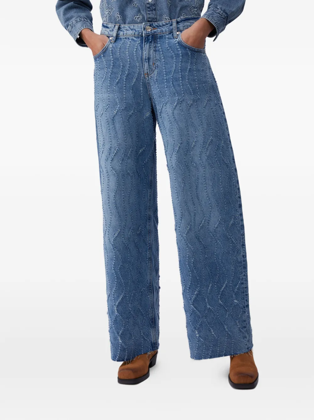 Laser-Etched Flared Jeans