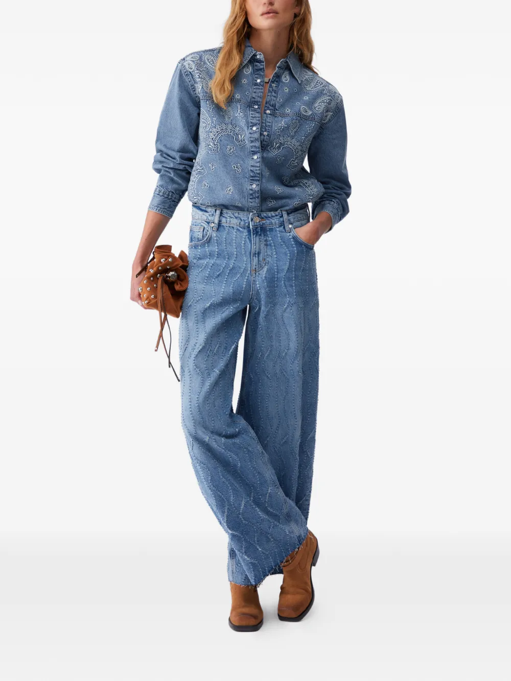 Laser-Etched Flared Jeans