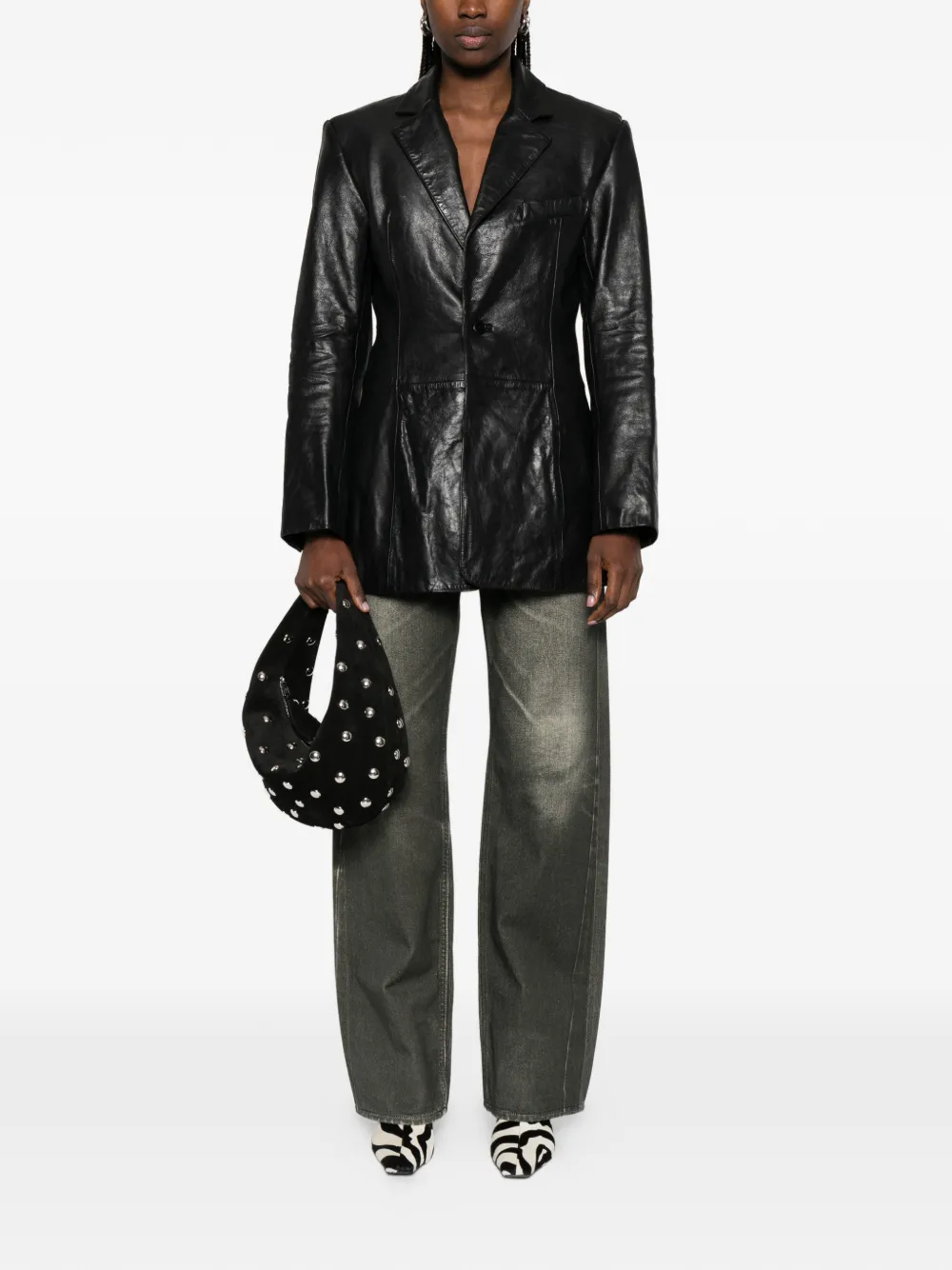  Alexander Wang Leather Single-breasted Blazer - Black 