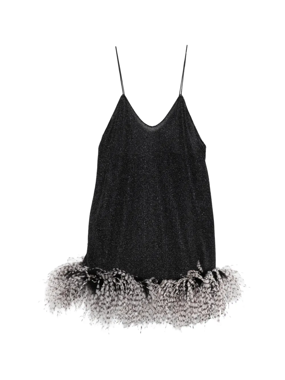 Oséree feather-trim V-neck mini dress - Nero