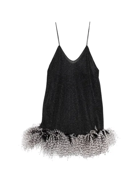 Oséree feather-trim V-neck mini dress