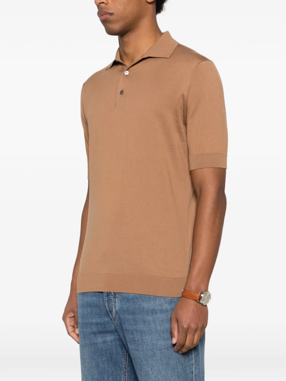 Lardini Poloshirt met korte mouwen en knoop Bruin