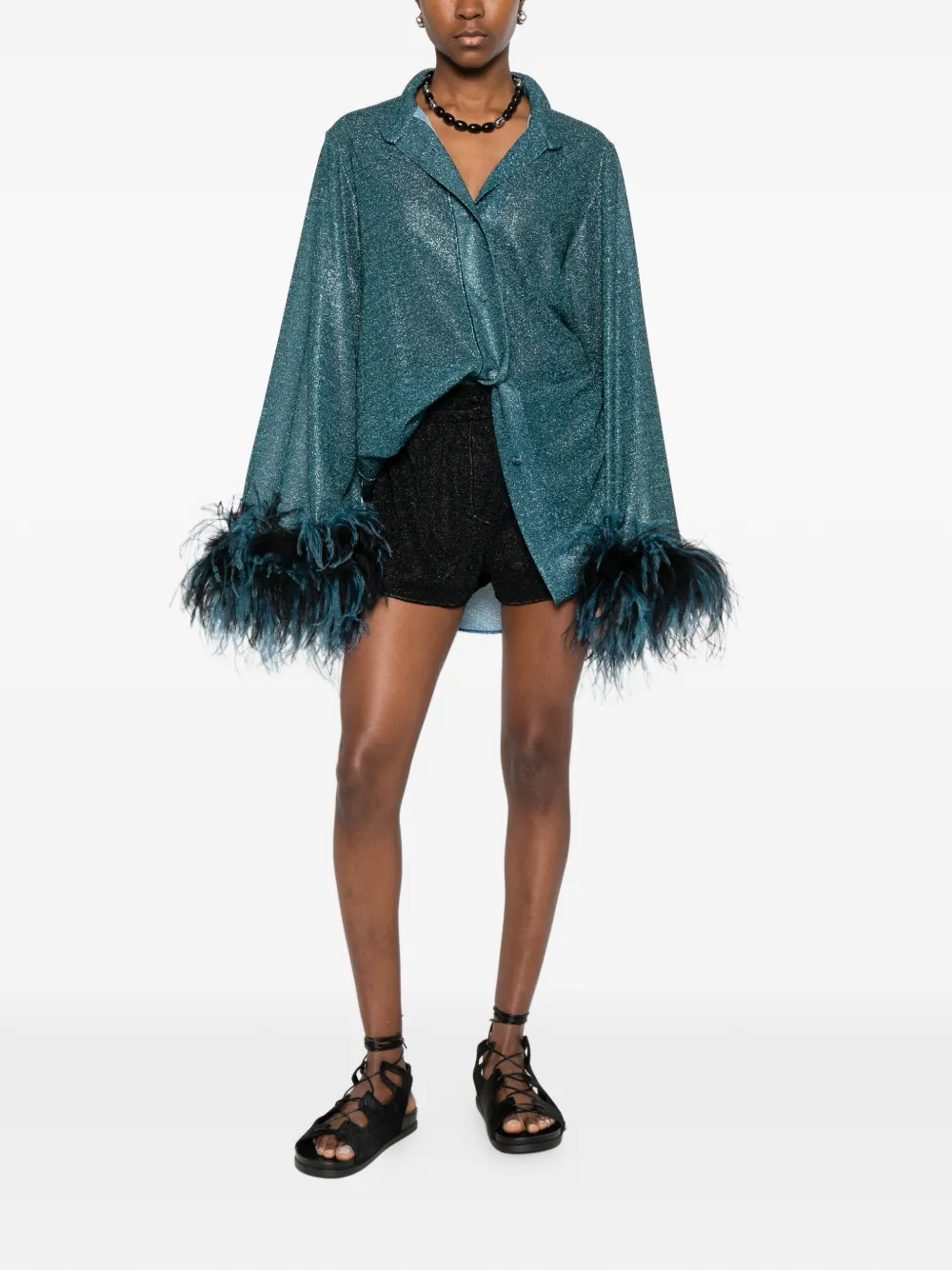 Oséree Feather-trim Shirt - Blue 