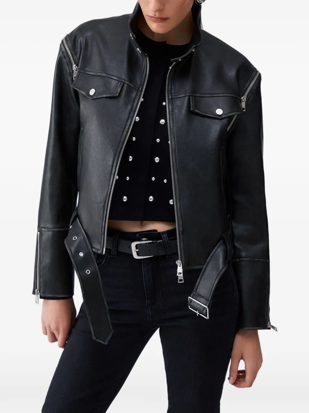 LIU JO detachable-sleeve belted jacket - Nero