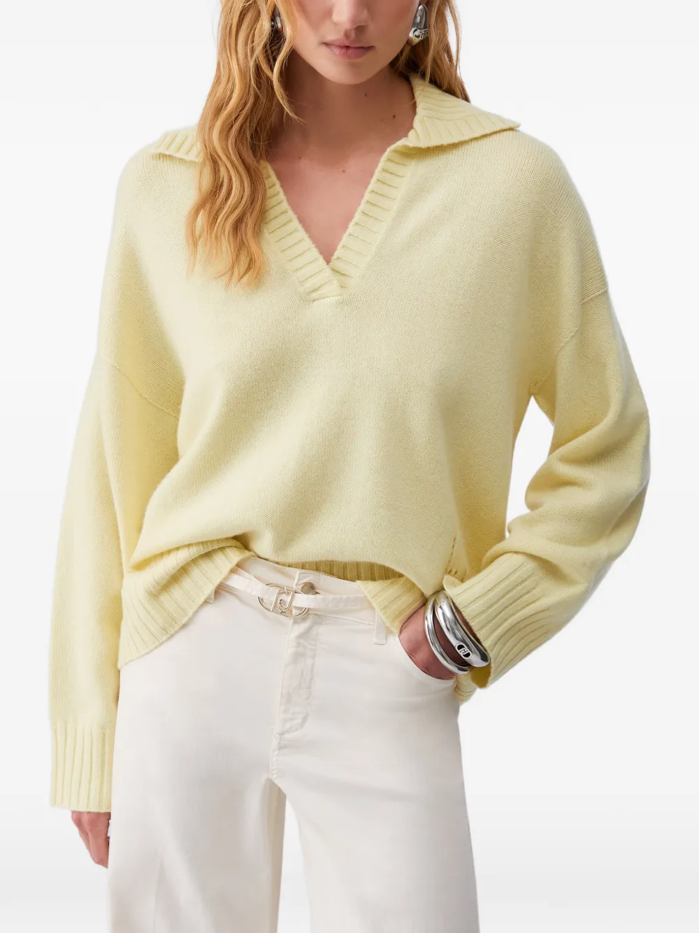  Liu Jo V-neck Logo Sweater - Yellow 