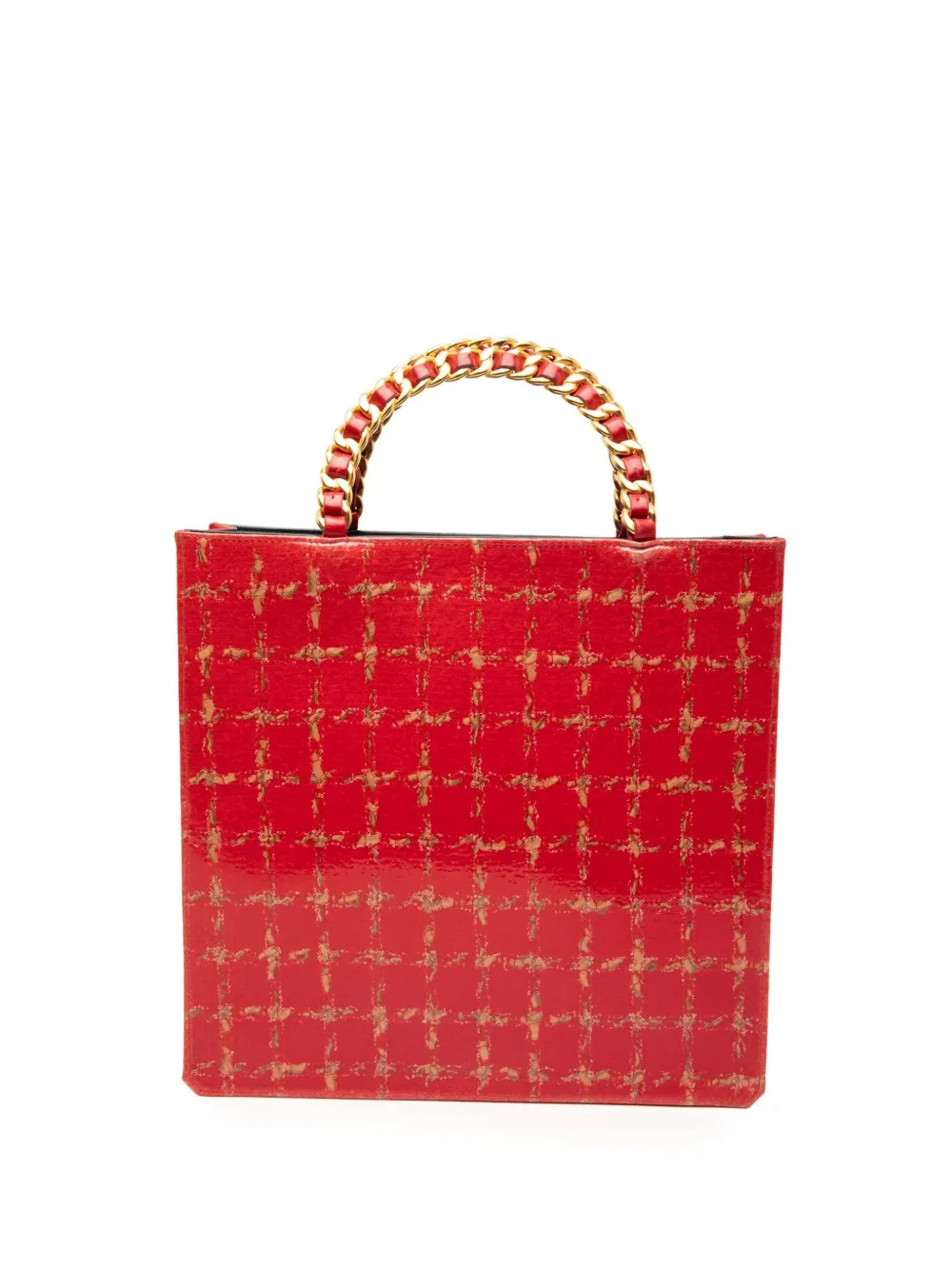 CHANEL Pre-Owned 1994-1996 Chocolate Bar Patent Tweed Print tote bag - Rosso