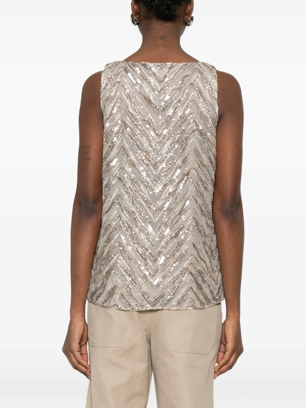 Brunello Cucinelli Top met chevron streep en pailletten Beige