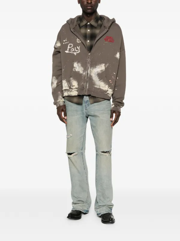PALY HOLLYWOOD Distressed Zip Hooded Sweatshirt | Brown | FARFETCH