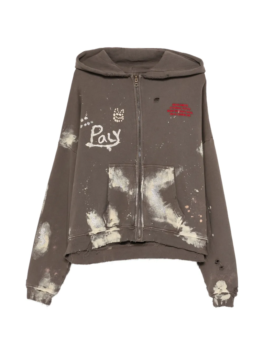 PALY HOLLYWOOD distressed zip hooded sweatshirt - Braun