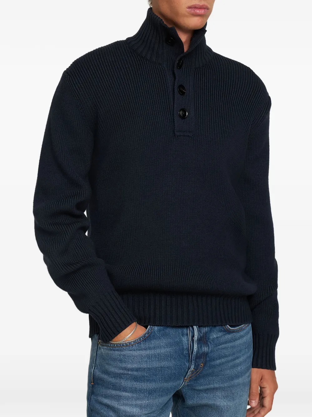  Tom Ford Button High-collar Sweater - Blue 