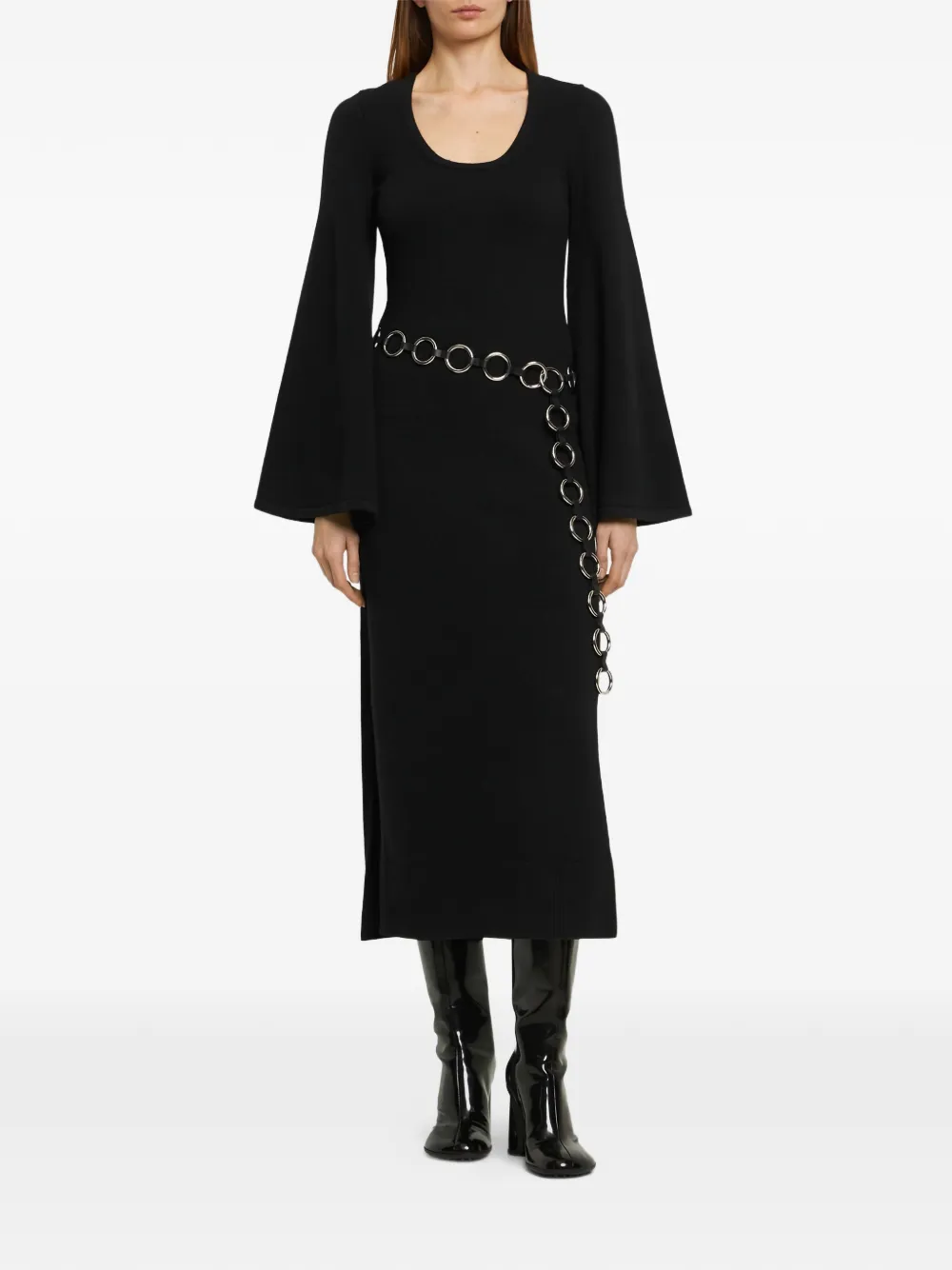 Michael Kors bell-sleeve belted midi dress - Nero