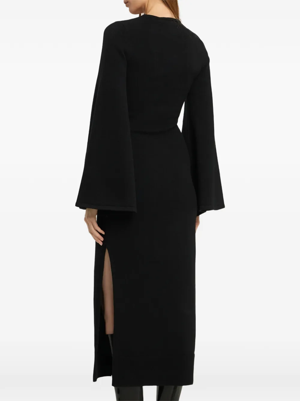 Michael Kors bell-sleeve belted midi dress - Zwart