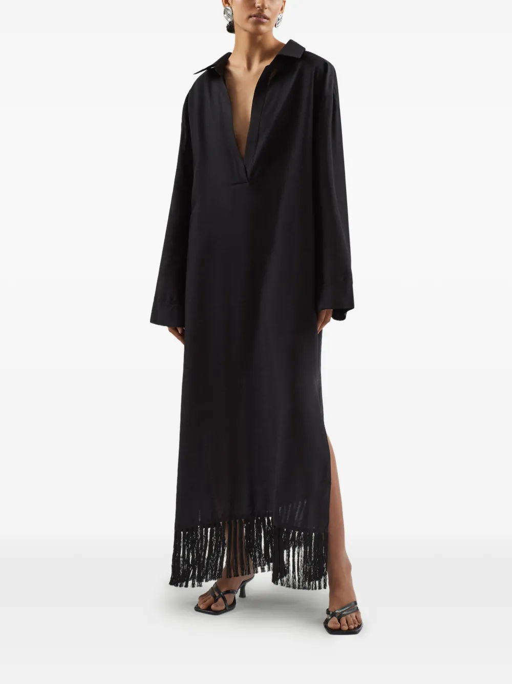 Taller Marmo Bordighera fringed-hem maxi dress - Zwart